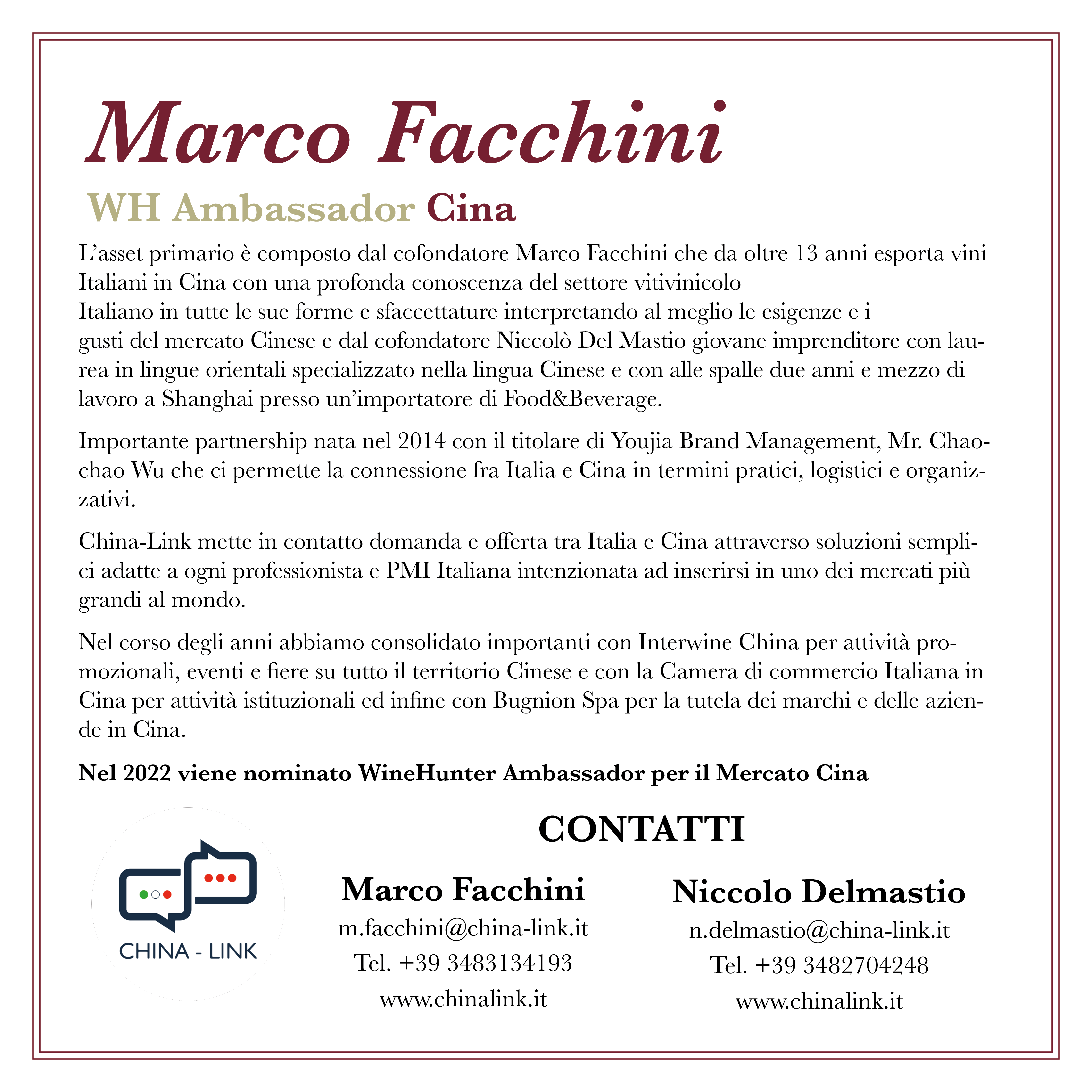 WineHunter Ambassador China Marco Facchini Bio Back