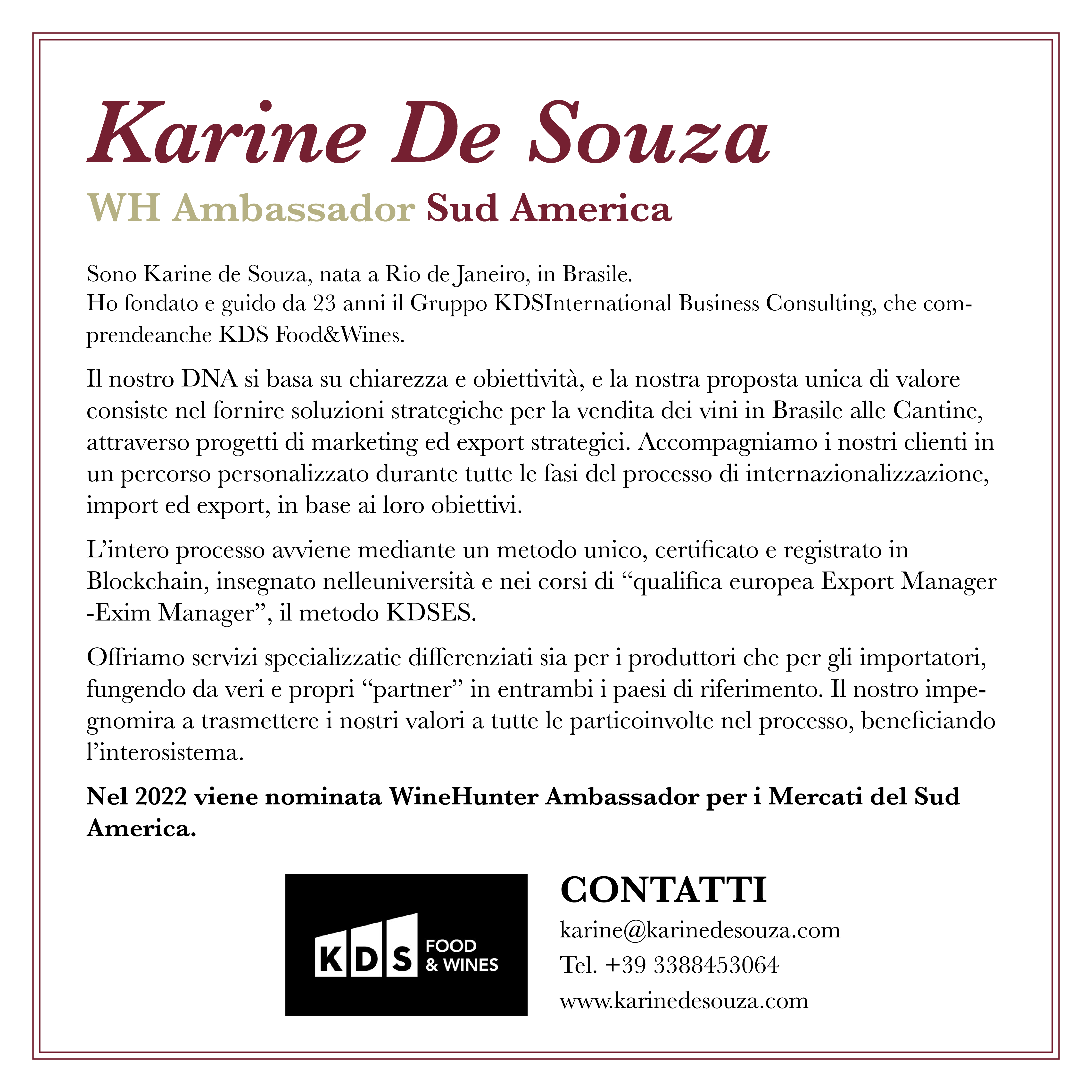WineHunter Ambassador South America Karine De Souza Bio Back