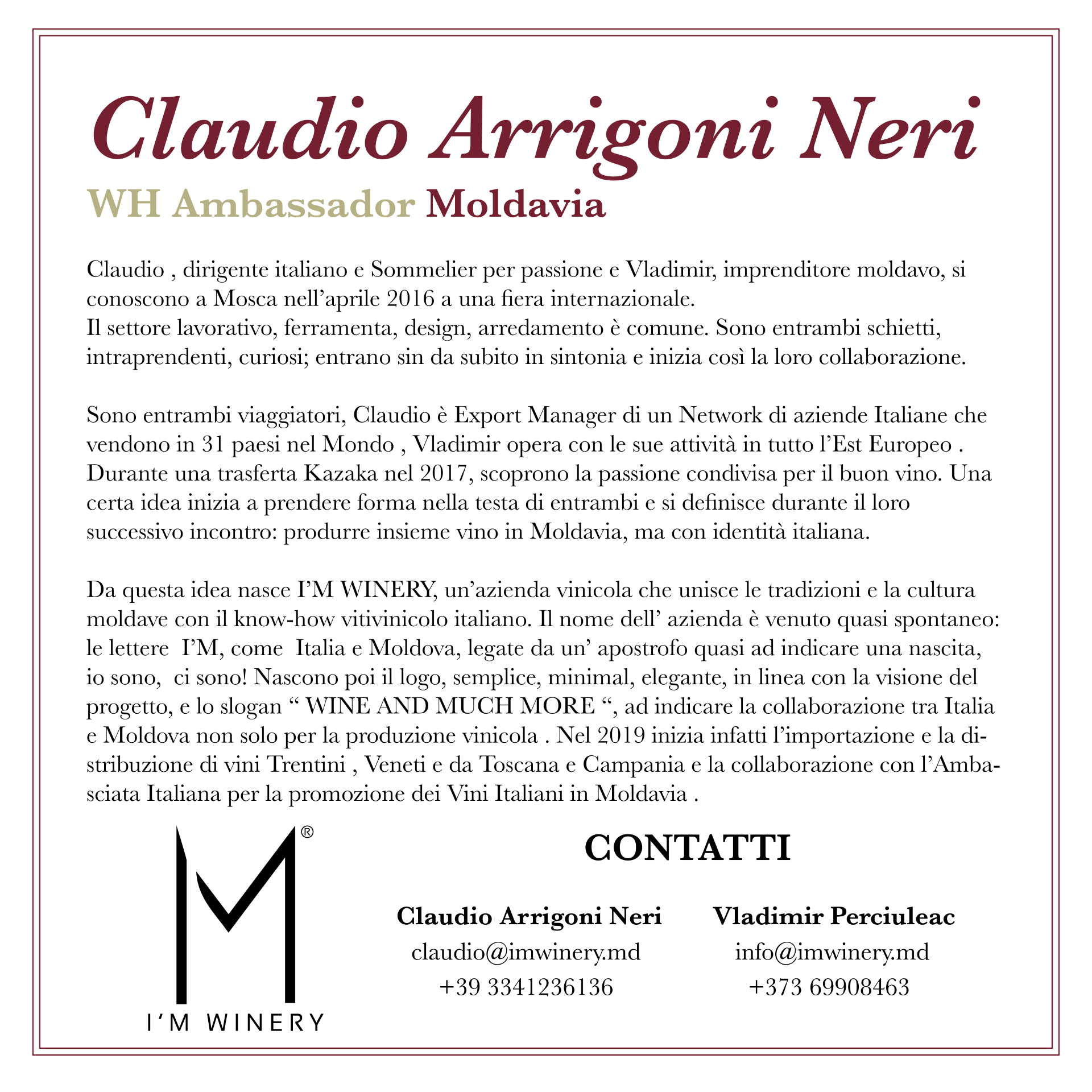 WineHunter Ambassador Moldavia Claudio Neri Bio Back