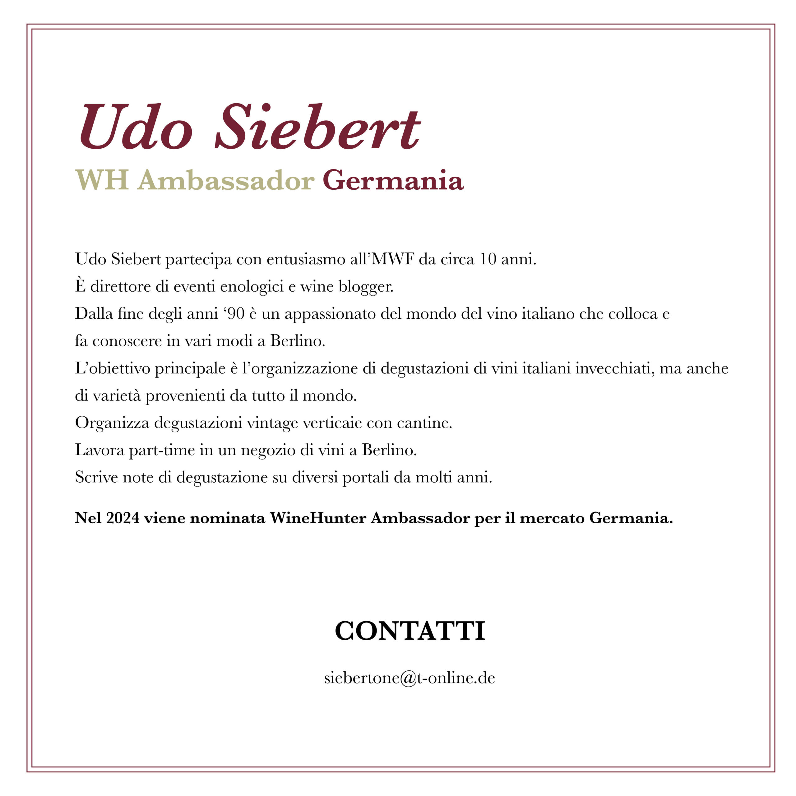 WineHunter Ambassador Germany Udo Siebert Bio Back